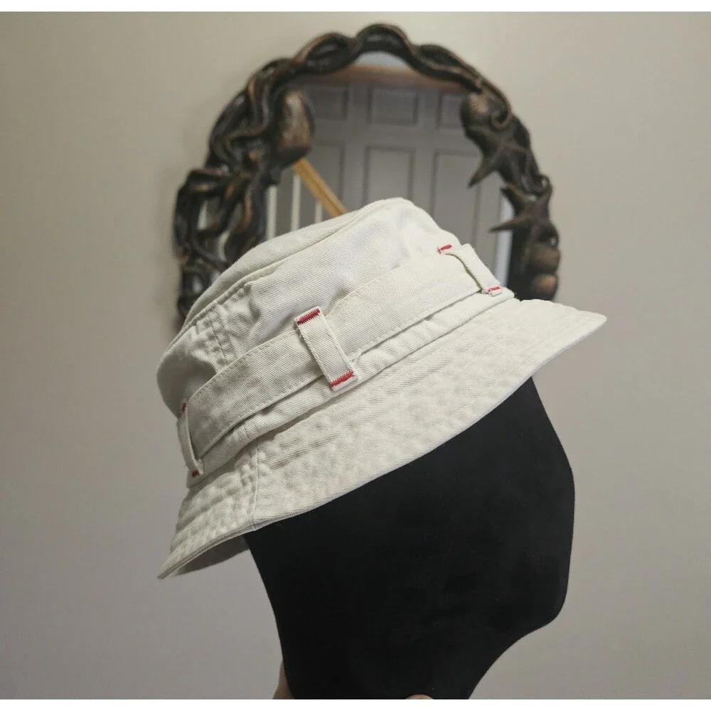 Vintage 2000 GAP Beige Bucket Hat Embroidered Logo Cotton Youth M Y2K Utility